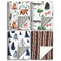 4 Pack Soft Woodland Baby Blankets（30“X40 for Unisex Girls or Boys Breathable Gender Neutral Nursery Double Layer Blankets with Dotted Backing and Animals Printed for Newborn Toddlers (Animal Print)