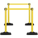 4 Pack Stanchions with Retractable Belts - Crowd Control Barriers with Weighted Rectangle Rubber Base, 10FT Retractable Belt Stanchions for Queue Line, Events, Public Safety(Yellow，4 Pack）