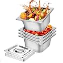 4 Pack Steam Table Hotel Pans, 1/6 Size 4 Inch Deep Stainless Steel Metal Tray Sets, Food Storage Container for Restaurant Chafing Dishes Commercial Buffet Warmer Catering Storage