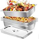 4 Pack Steam Table Hotel Pans, 1/1 Full Size 4 Inch Deep Stainless Steel Metal Tray Sets, Food Storage Container for Restaurant Chafing Dishes Commercial Buffet Warmer Catering Storage