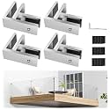 4 Pack T304 Railing Glass to Glass Clamp, Stainless Steel Bracket for Balustrade, 90 Degree Brushed Finish Railing Clip Holder for Pool Fence, Balustrade, Balcony Deck