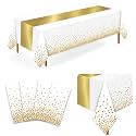4 Pack White Gold Plastic Tablecloths, 54 x 108 Inch Rectangle Covers