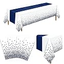 4 Pack White Navy Blue Tablecloths, 54 x 108 Inch Rectangle Covers