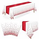 4 Pack White Red Plastic Tablecloths, 54 x 108 Inch Rectangle Covers