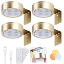4 Pack Picture Lights for Wall, Gold Rechargeable Magnetic with Remote