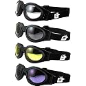 4 Pairs of Birdz Eyewear Parrot Black Padded Motorcycle Goggles Clear Smoke Yellow & Purple Lenses
