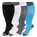 4 Pairs Plus Size Compression Socks Wide Calf for Women Men