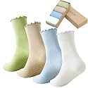 4 Pairs Ruffle Yoga Socks for Women,Cute Frilly Non-Slip Grips Socks for Pilates,Fitness,Hospital,Pregnant