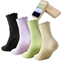 4 Pairs Ruffle Yoga Socks for Women,Cute Frilly Non-Slip Grips Socks for Pilates,Fitness,Hospital,Pregnant