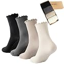 4 Pairs Ruffle Yoga Socks for Women,Cute Frilly Non-Slip Grips Socks for Pilates,Fitness,Hospital,Pregnant