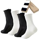 4 Pairs Ruffle Yoga Socks for Women,Cute Frilly Non-Slip Grips Socks for Pilates,Fitness,Hospital,Pregnant