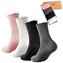 4 Pairs Ruffle Yoga Socks for Women,Cute Frilly Non-Slip Grips Socks for Pilates,Fitness,Hospital,Pregnant