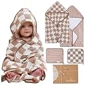 Muslin Baby Bath Towels Set Organic Cotton Blend (Coffee Check)