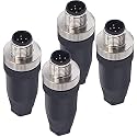 4 Pcs 12mm 4 Pin Thread Male Socket Panel Aviation Wire Connector IP67 M12 4 Pin Circular Black Rubber Connector