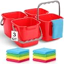 4 Pcs 3 Qt Square Sanitizing Cleaning Red Bucket with Cleaning Cloths