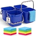4 Pcs 3 Qt Square Sanitizing Cleaning Blue Bucket with Cleaning Cloths
