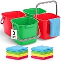 4 Pcs 3 Qt Square Sanitizing Cleaning Red Green Bucket with Cleaning Cloths