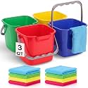 4 Pcs 3 Qt Square Sanitizing Cleaning Colorful Bucket with Cleaning Cloths