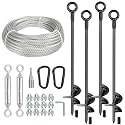 4 Pcs 30" Long Ground Anchors Shed Anchors Kit with 3/16" Galvanized Cable &amp; Turnbuckles &amp; Carabiners, Heavy Duty Earth Anchors for Sheds Trees Trampoline Greenhouse Swing Set Tent