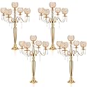 4 Pcs 5 Arm Crystal Candelabra Centerpieces for Table 29.5 Inch Gold