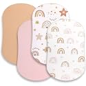 4 Pcs Baby Bassinet Sheets Soft Fitted for Baby Boys Girls Soft Cotton Boho Rainbow Bassinet Sheet Cover Safe Comfort for Standard Rectangular Mattress Cradle