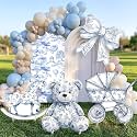 4 Pcs Blue Toile De Jouy Cardboard Cutout Standup Life Size Baby Shower Decorations, Vintage Floral Cardboard Cutouts for Gender Reveal Birthday Party Photo Backdrop Favors