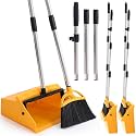 4 Pcs Broom and Dustpan Set with Comb, Collapsible Standing, Yellow