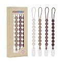 4 Pcs Brown Baby Silicone Teething Pacifier Clip,One-piece Design,Round Shape,Smooth Surface,BPA Free.