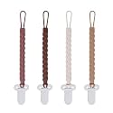 4 Pcs Brown Baby Silicone Teething Pacifier Clip,One-piece Design,Woven Shape,BPA Free.
