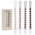 4 Pcs Brown Baby Silicone Pacifier Clip,One-piece Design,Round Shape,Textured Surface,BPA Free.