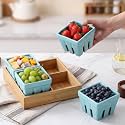 4 Pcs Ceramic Berry Baskets with Bamboo Tray, Fruit Colander Set
