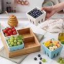 4 Pcs Ceramic Berry Baskets with Bamboo Tray, Fruit Colander Set