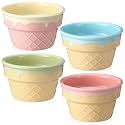 4 Pcs Ceramic Ice Cream Bowl 9 oz Porcelain Waffle Cone Cup, Colorful