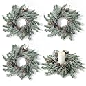 4 PCS Christmas Candle Rings Wreaths Mini Frosted Pine Candle Holder Rings