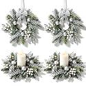 4 PCS Christmas Pine Candle Rings Wreaths Mini Silver Candle Holder Rings