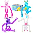 4 Pcs Easter Bunny Pop Tube Sensory Toys,Easter Basket Stuffer for Toddler Kids Boy Girls,Bunny fidgets Suction ADHD Autism Toy,Fidget Toys Autistic Travel Toys