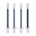 4 Pcs Gray Baby Silicone Teething Pacifier Clip,One-piece Design,Woven Shape,BPA Free.