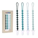 4 Pcs Green Baby Silicone Pacifier Clip,One-piece Design,Round Shape,Textured Surface,BPA Free.