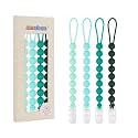 4 Pcs Green Baby Silicone Teething Pacifier Clip,One-piece Design,Round Shape,Smooth Surface,BPA Free.