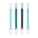 4 Pcs Green Baby Silicone Teething Pacifier Clip,One-piece Design,Woven Shape,BPA Free.