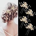 4 Pcs Hair Pins, Floral Hair Clip Bridal Accessories for Women and Girls - Pearl Wedding Flower Hair Accessories for Women
