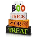 4 Pcs Halloween Wooden Decor, Trick or Treat Decorations Gifts for Indoor