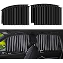 4 Pcs Magnetic Car Window Curtains with Triple Layer UV Protection - Foldable Pleated Side Window Sun Shades for Privacy & Heat Reduction | Universal Fit Removable Black Curtains for Cars SUVs