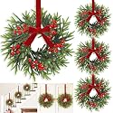 4 Pcs Mini Christmas Wreaths,11'' Small Hanging Wreaths for Kitchen Cabinet