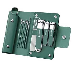 4 pcs nail cutter kit set  stainless steel nail clippers set for fingernails amp toenails  sharp grooming tools for men amp women  compact travel-friendly manicure pedicure set dark green