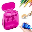 4 Pcs Pencil Sharpeners with Lid, 2026 New Dual Hole Sharpener, Colored Handheld Sharpener Suitable for Kids Adults Students School Class Home Office (Pink)