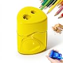 4 Pcs Pencil Sharpeners with Lid, 2026 New Dual Hole Sharpener, Colored Handheld Sharpener Suitable for Kids Adults Students School Class Home Office (Yellow-Triangle)