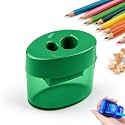 4 Pcs Pencil Sharpeners with Lid, 2026 New Dual Hole Sharpener, Colored Handheld Sharpener Suitable for Kids Adults Students School Class Home Office (Green-Ellipse)