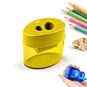 4 Pcs Pencil Sharpeners with Lid, 2026 New Dual Hole Sharpener, Colored Handheld Sharpener Suitable for Kids Adults Students School Class Home Office (Yellow-Ellipse)