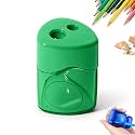 4 Pcs Pencil Sharpeners with Lid, 2026 New Dual Hole Sharpener, Colored Handheld Sharpener Suitable for Kids Adults Students School Class Home Office (Green-Triangle)